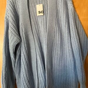 SO Baby Blue Open-Front Chunky Knit Cardigan